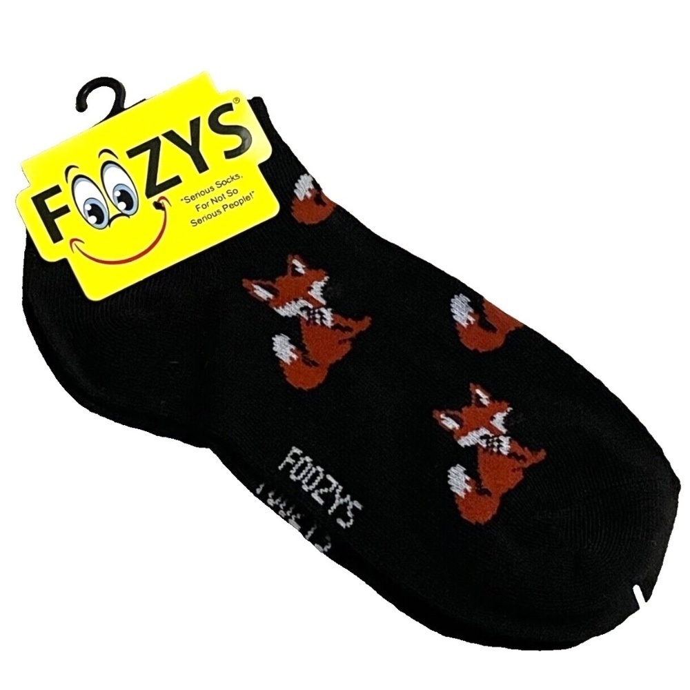 Foozys Women's Ankle Socks: Foxes; Black;‎ Women's Size 9-11